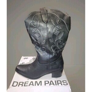 Womens Cowboy Boots Size 8.5 Black Mid Calf Western Cowgirl Embroidered